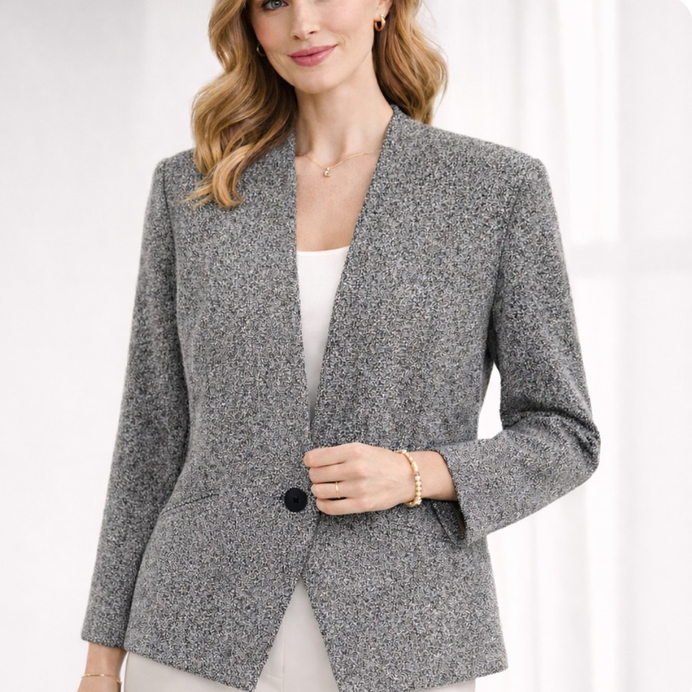 Of Mercer Gray TweedBlazer One Button Minimalist Work Jacket Size S NWOT
